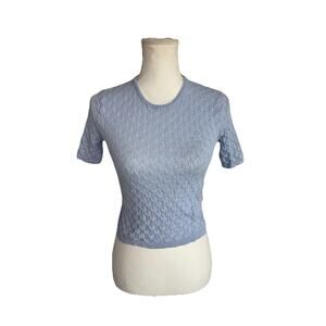 ZARA Knit Blue Textured Short Sleeve Top Women’s Medium Fitted Stretch